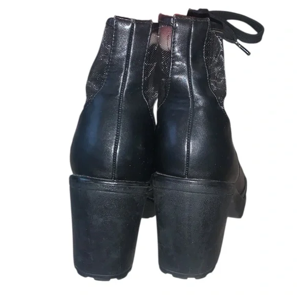 Forever 21 Black Mesh Ankle Booties Block Heel Boots Lace Up Moto Goth Sheer - Picture 4 of 8